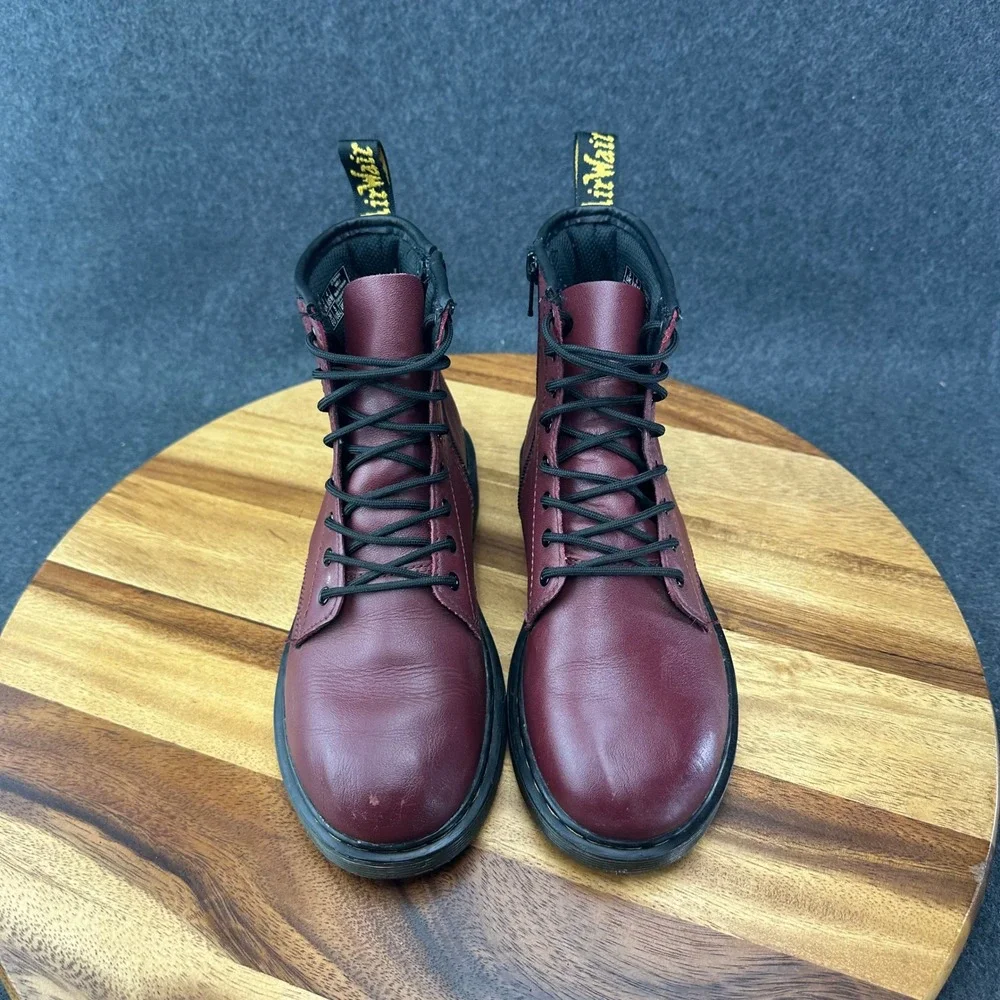 Dr Martens 1460 J Womens Burgundy Leather Lace Up Side Zip Combat Boots Size 5L